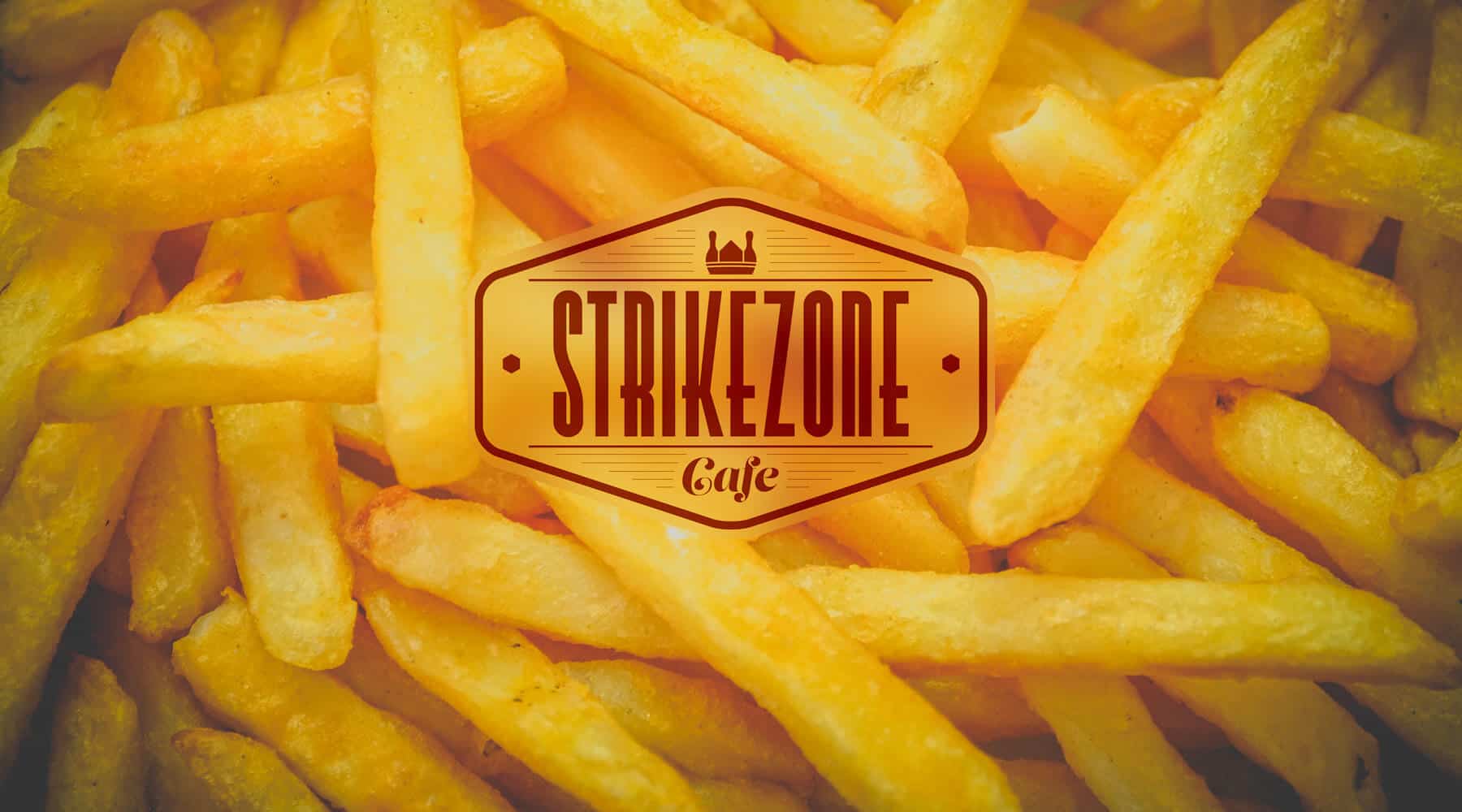Strikezone Cafe logo on a bed of french fries